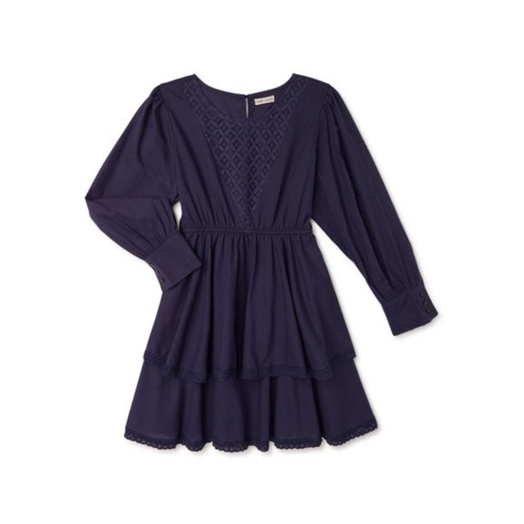 New Girl's Size Large 10 School Dress outfit Navy Dark Blue lace 100% cotton New - Picture 6 of 9